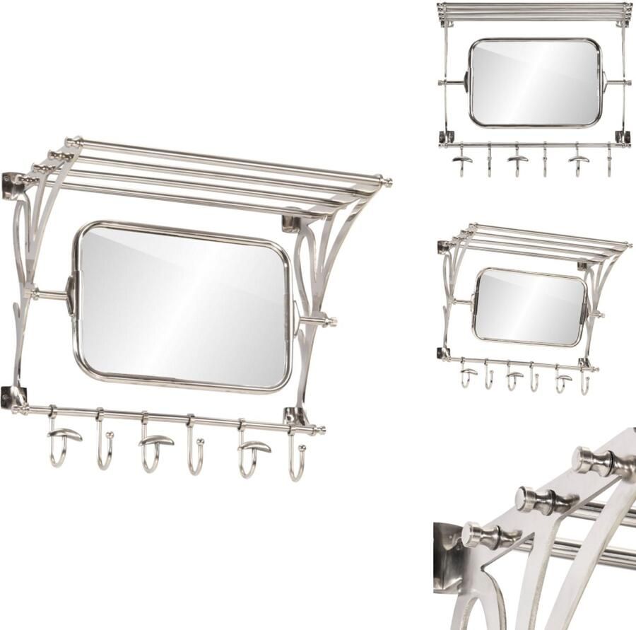VidaXL Bagagerek Bagagerekken Kofferrek Kofferstandaard Bagagerek met kleerhangers en spiegel wandmontage aluminium