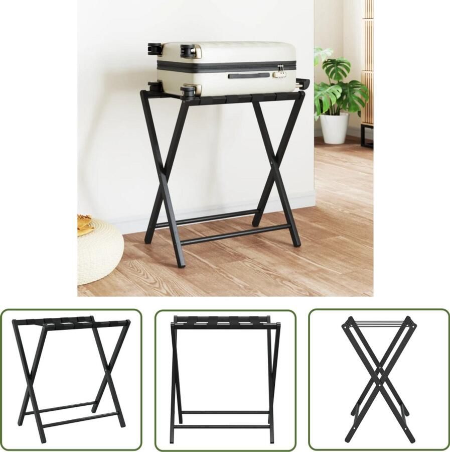 VidaXL Bagagerek Bamboe Zwart 68 5x38x58 cm Kofferrek Bagagerak Bamboebagagerak Inklapbare Kofferstandaard Bamboekofferstandaard Reisaccessoires Reizen Organiseren Kampeeruitrusting Vakantie