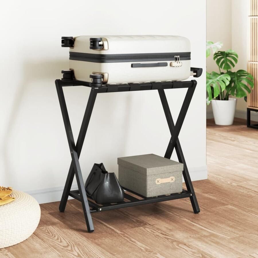 VidaXL Bagagerek Bamboe Zwart 68x38x58 cm Bamboebagagerak Koffervleugel Reisaccessoires Kofferrek Opbergoplossing Entreehal Meubilair Slaapkamermeubels - Foto 2