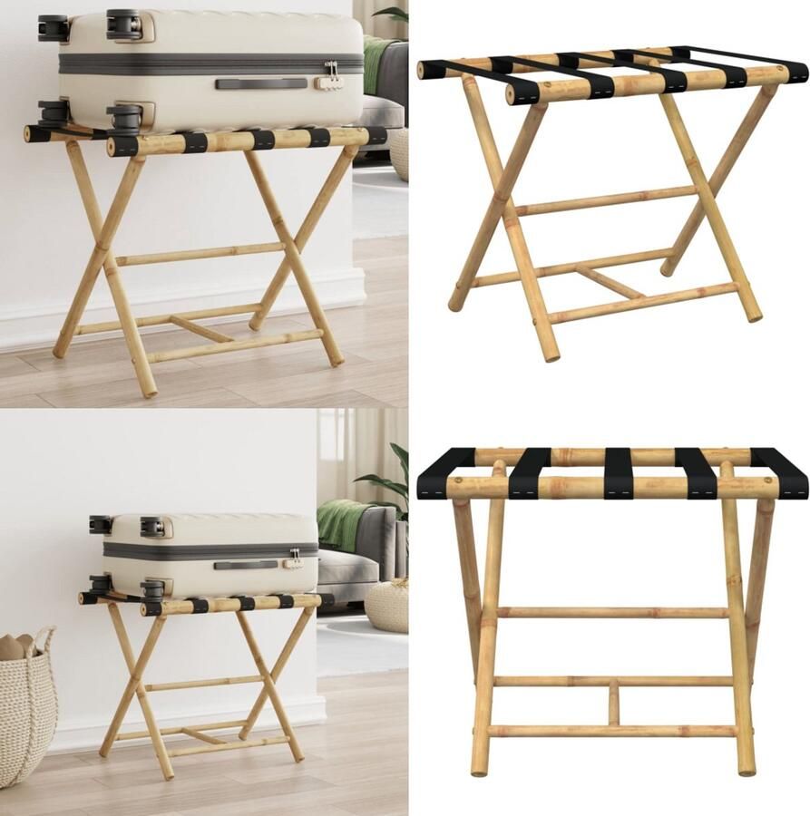 VidaXL Bagagerek inklapbaar 62x42x50 5 cm bamboe Bagagerek Bagagerekken Kofferrek Koffer Rek