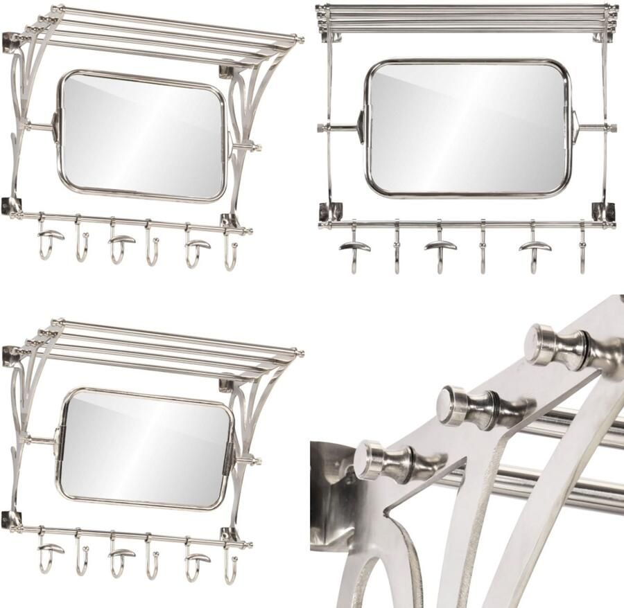 VidaXL Bagagerek met kleerhangers en spiegel wandmontage aluminium Bagagerek Bagagerekken Kofferrek Kofferstandaard