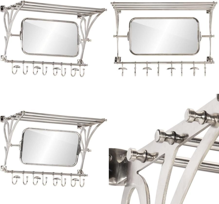 VidaXL Bagagerek met kleerhangers en spiegel wandmontage aluminium Bagagerek Bagagerekken Kofferrek Kofferstandaard