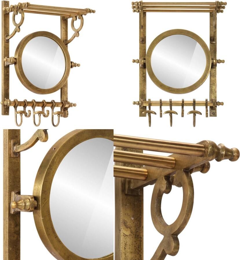 VidaXL Bagagerek met kleerhangers en spiegel wandmontage aluminium Bagagerek Bagagerekken Kofferrek Kofferstandaard