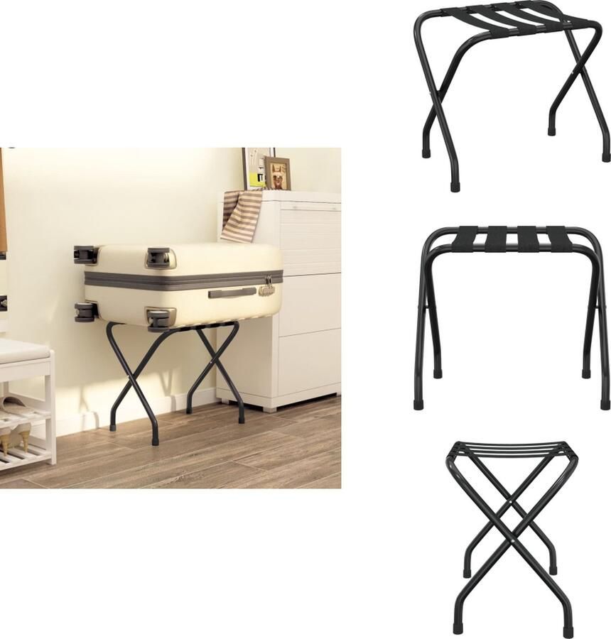 VidaXL Bagagerek Met Rugleuning Bagagerekken Met Rugleuning Hotel Bagagerek Logement Bagagerek 56x40x49 cm zwart