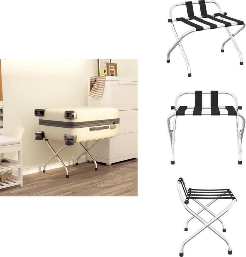 VidaXL Bagagerek Met Rugleuning Bagagerekken Met Rugleuning Hotel Bagagerek Logement Bagagerek met rugleuning 56x39x52 cm zilverkleurig