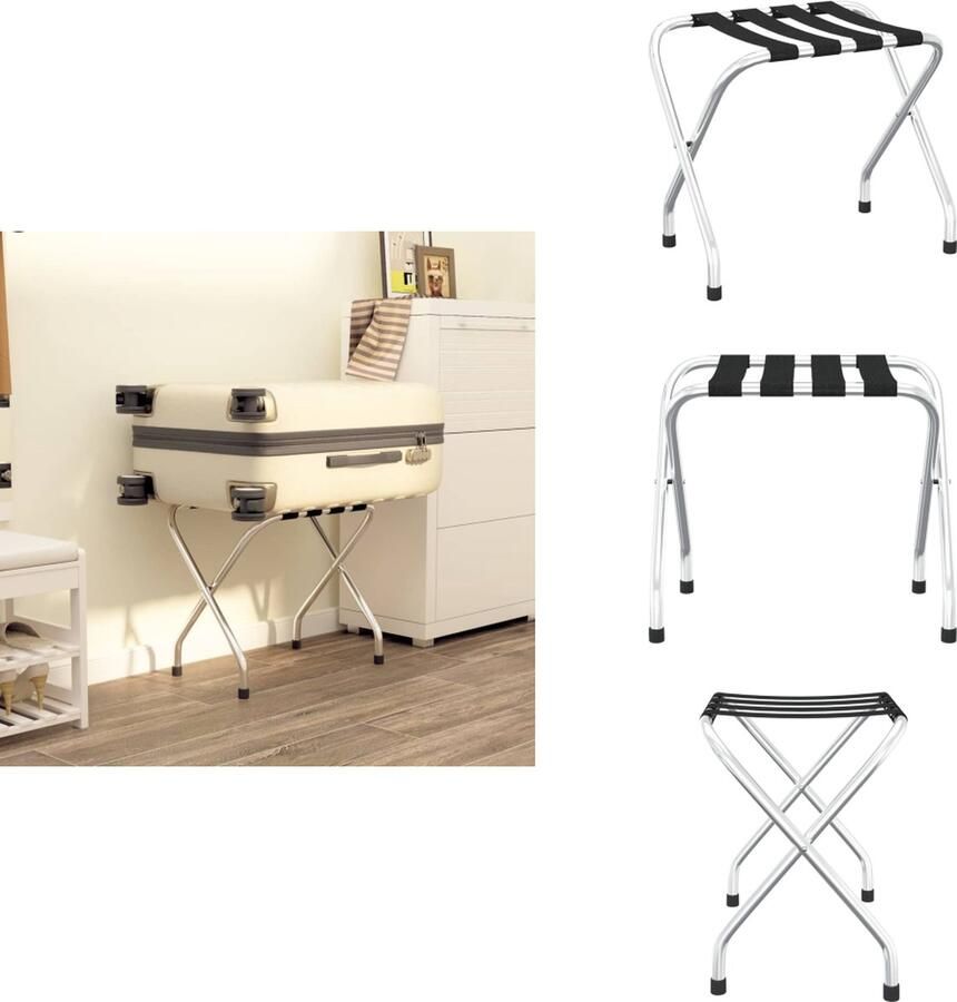 VidaXL Bagagerek Met Rugleuning Bagagerekken Met Rugleuning Hotel Bagagerek Logement Bagagerek 56x40x49 cm zwart en zilver