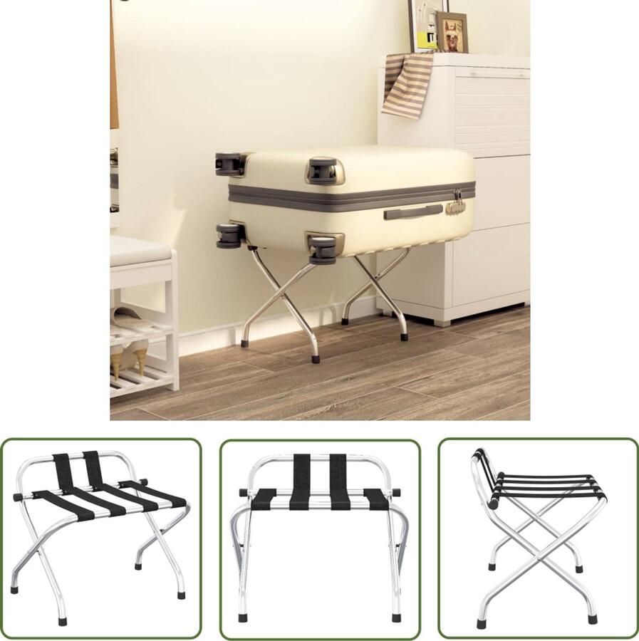 VidaXL Bagagerek met rugleuning Zilver Zwart Bagagerek Hotel Bagagerek Bagagerak Reiskofferstandaard Reizen