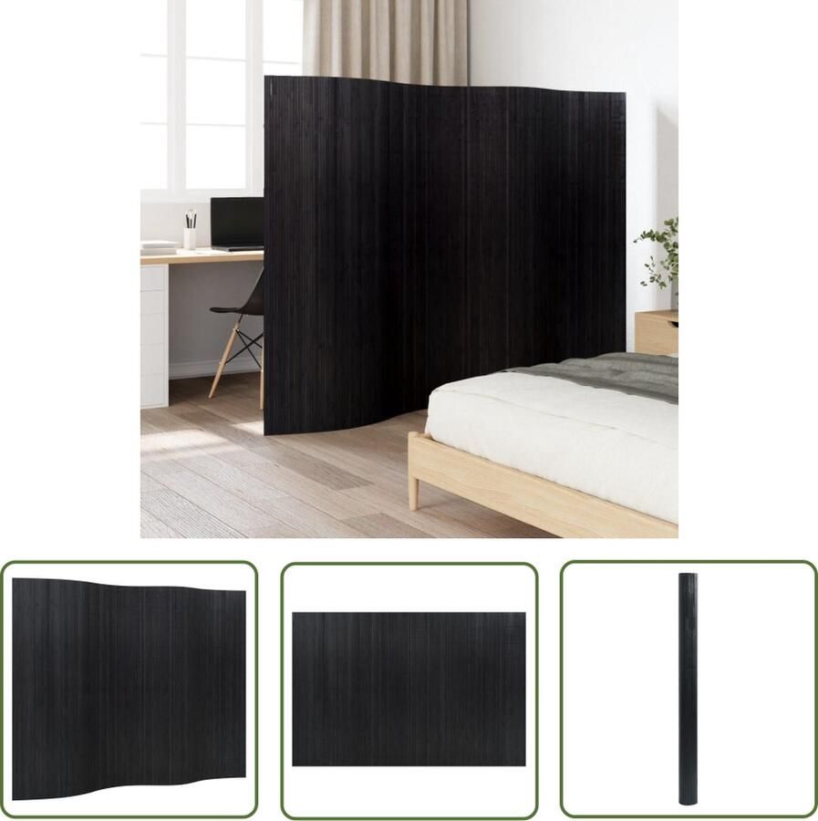 The Living Store Kamerscherm Bamboe Zwart 250 x 165 cm Duurzaam en Multifunctioneel Kamerscherm Bamboe Zwart Wandafscheiding Privacy Screen