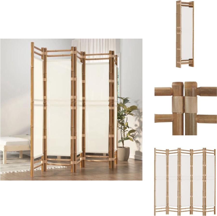 VidaXL Kamerscherm Kamerschermen Scheidingswand Ruimteverdeler Kamerscherm 5-panelen inklapbaar 200 cm bamboe en canvas - Foto 2