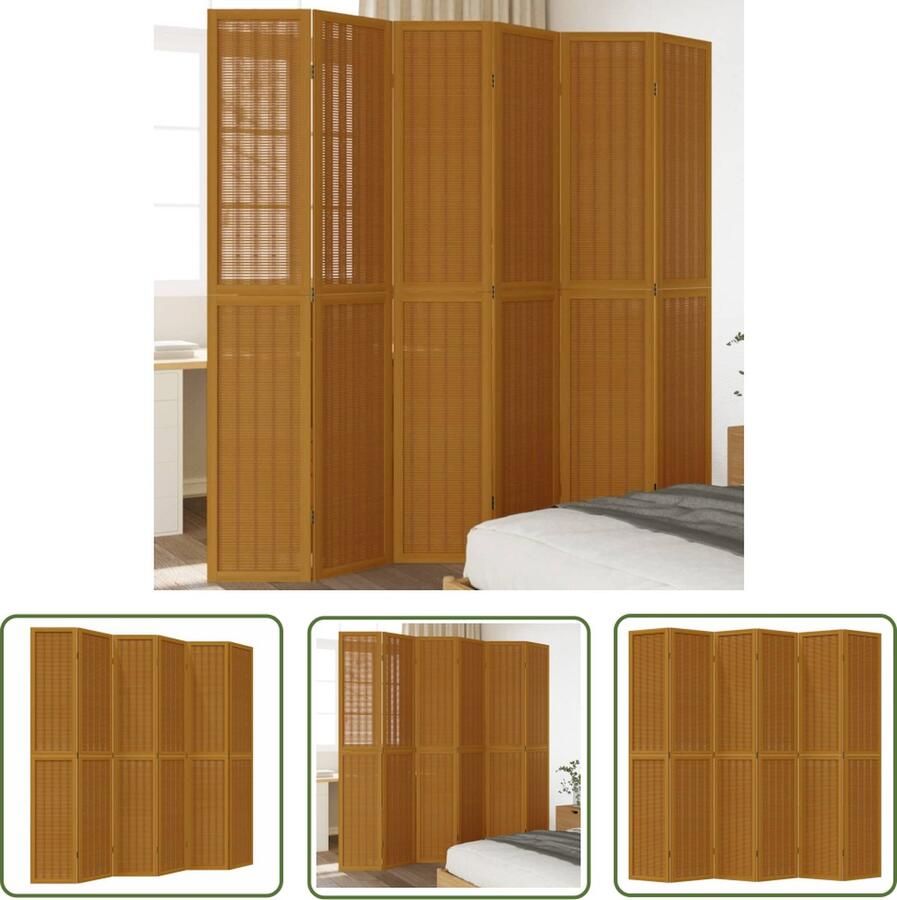 VidaXL Kamerscherm met 6 panelen massief paulowniahout bruin Kamerscherm Bamboe Houten Kader Scheidingswand Privacy Screen