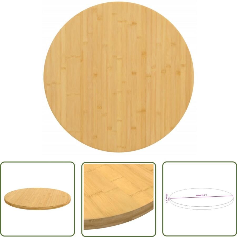 VidaXL Bamboe Tafelblad Ø 60 cm Duurzaam & Stijlvol Bamboetafelblad Ronde Tafel Salontafel Bijzet Tafellab Eetkamertafel Decoratie Tafel Naturel Tafelblad Houten Tafelblad