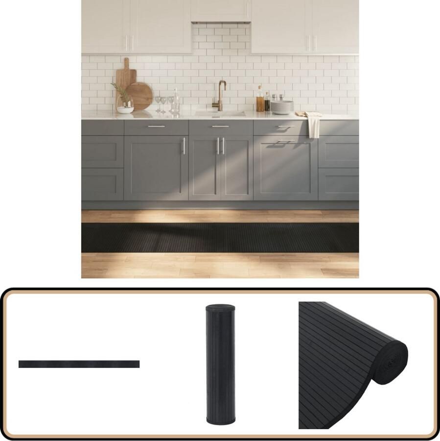 The Living Store Bamboe Tapijt Zwart 60 x 1000 cm Duurzaam Natuur Bamboe Tapijt Vloerkleden Natuurlijk Tapijt Zwart Tapijt Lange Tapijt
