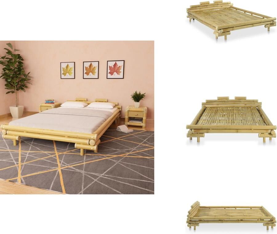 VidaXL Bamboe Bed 221 x 161 x 58 cm Natuurlijk rattan Incl lattenbodem Geschikt voor matras 200 x 140 cm Eenvoudig te monteren Bed