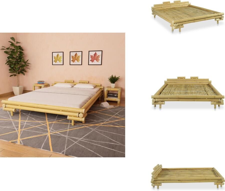 VidaXL Bed Bamboe Natuurlijk Rattan 221 x 181 x 58 cm Matras 200 x 160 cm Inclusief Lattenbodem Bed