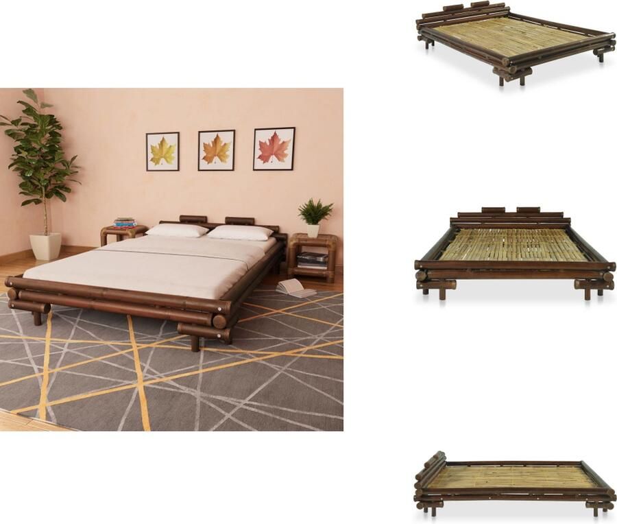 VidaXL Bamboebed Bamboebedden Bamboe Bed Bamboe Bedden Bedframe bamboe donkerbruin 140x200 cm