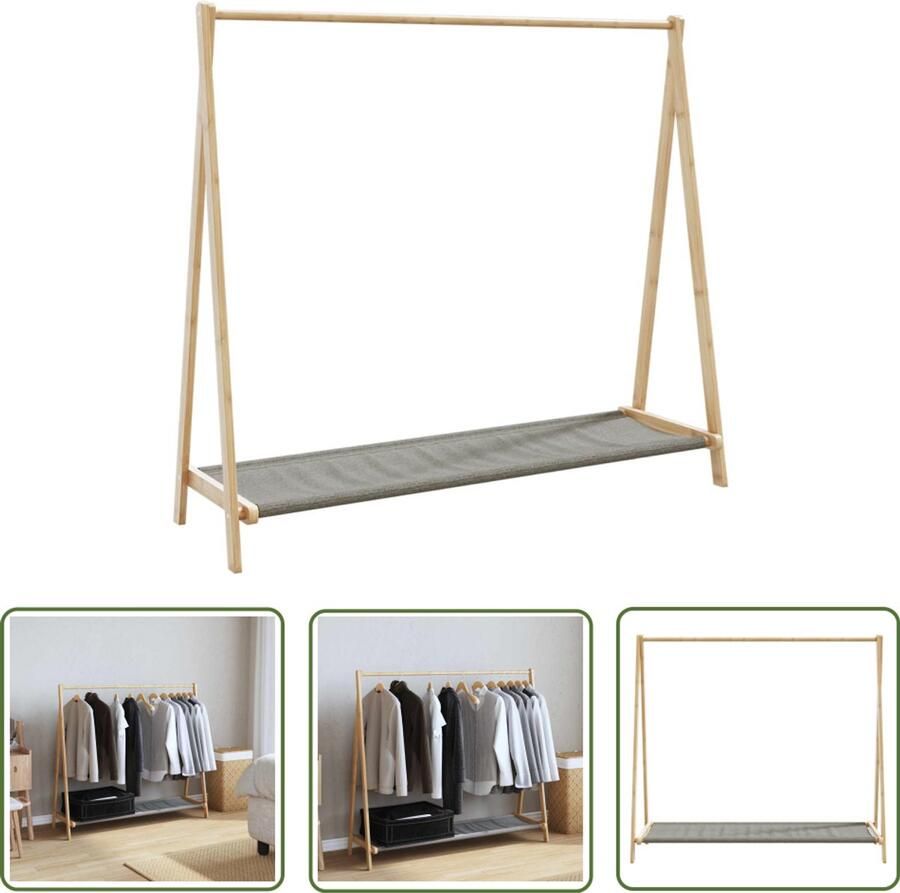 The Living Store Kledingrek met schappen 106x34x102 cm bamboe Kledingrek Bamboekast Kledingopbergers Kastmeubel Garderobe