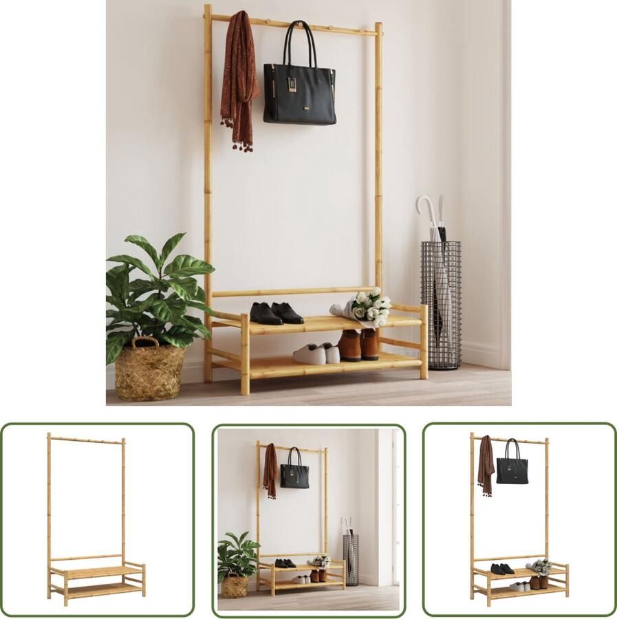 The Living Store Kledingrek Bamboe Duurzaam en Waterbestendig 103 x 40 x 183 cm Gemonteerd aan de muur voor veiligheid Kledingrek Bamboekledingrek Kledingopberg Kledingkast Garderobe - Foto 2