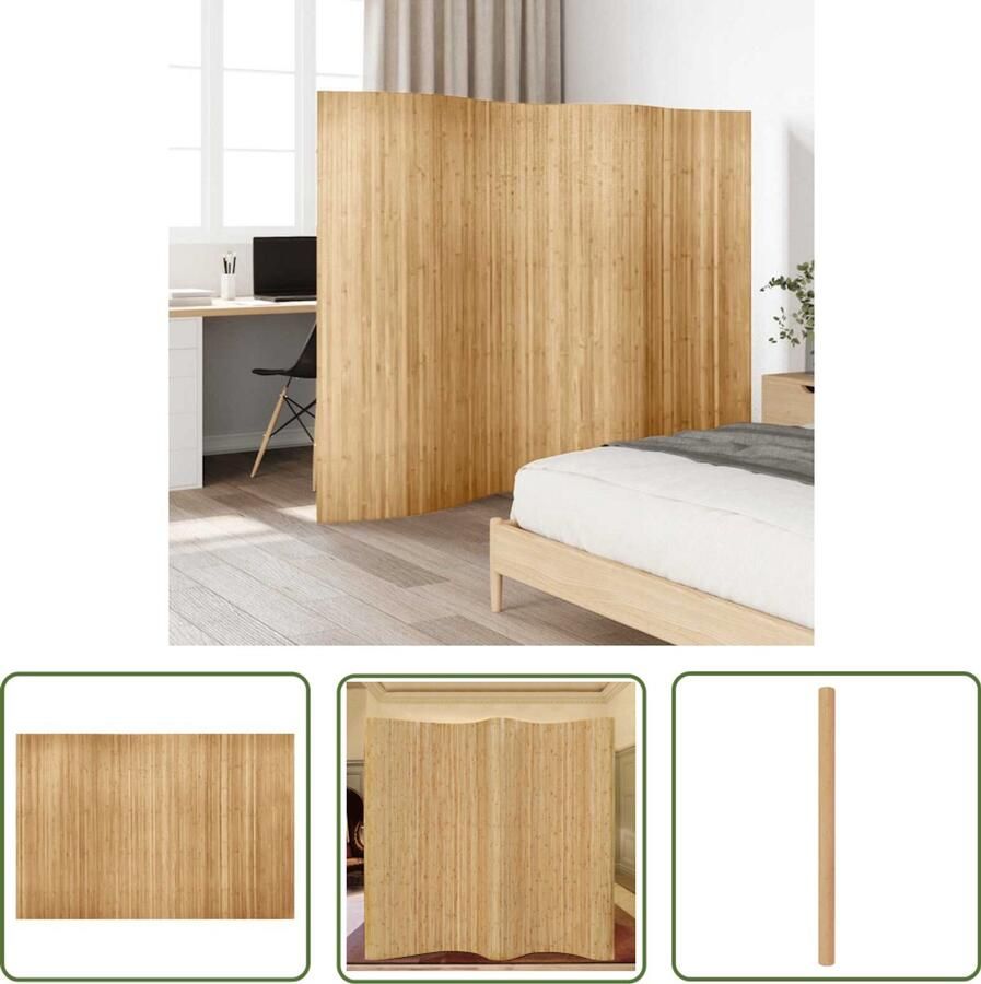 The Living Store Kamerverdeler Bamboe Volledig ondoorzichtig 250x165cm Licht natuurlijk Kamerdivider Bamboescherm Scheidingswand Privacy Screen Ruimteverdeler