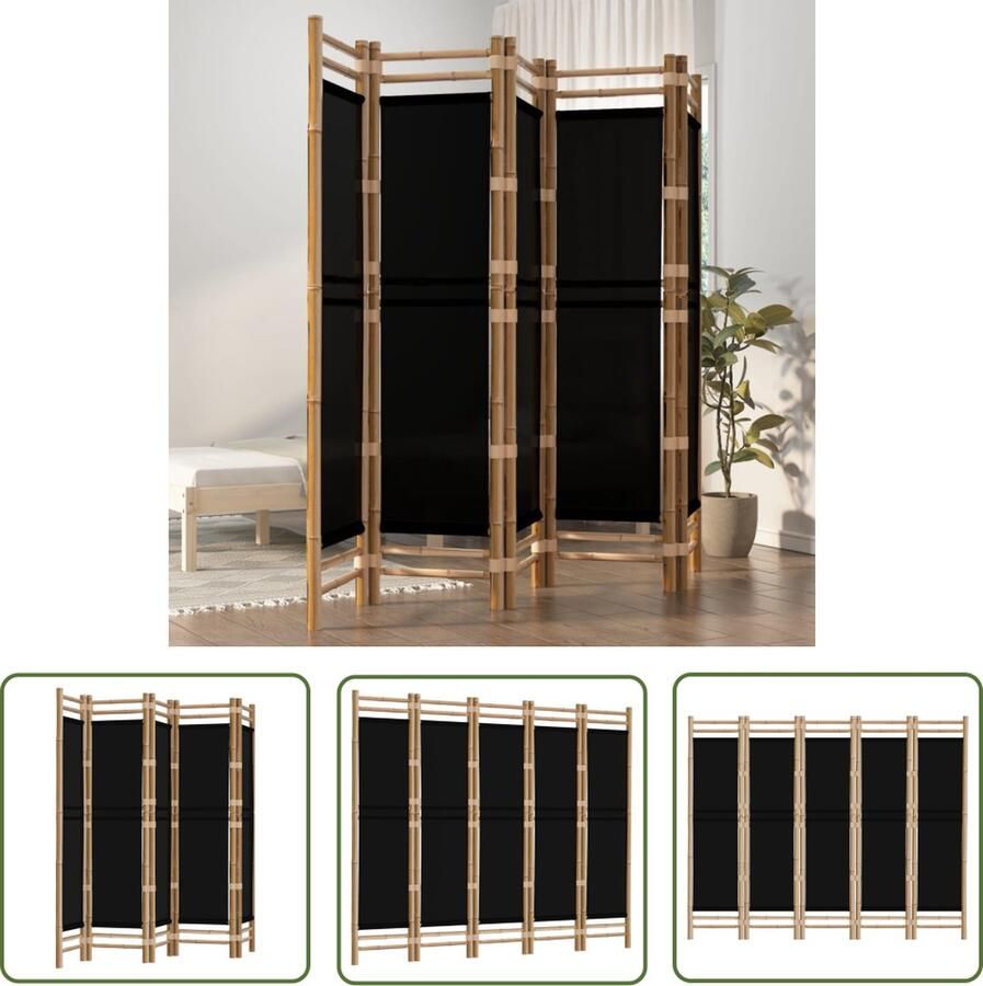 The Living Store Kamerscherm 5-panelen inklapbaar 200 cm bamboe en canvas Kamerscherm Bamboescherm Privacy Screen Room Divider Wanddecoratie