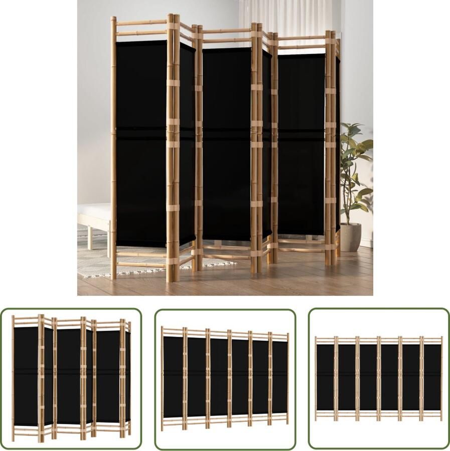 The Living Store Kamerscherm 6-panelen inklapbaar 240 cm bamboe en canvas Kamerscherm Bamboescherm Privacy Screen Scheidingswand Woonaccessoires