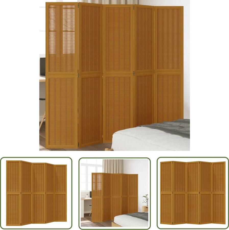 The Living Store Kamerscherm Bamboe 5 Panelen 175-180 x 180 cm Natuurlijke Bamboestroken Kamerscherm Bamboescherm Scheidingswand Privacy Screen Houten Kamersscherm