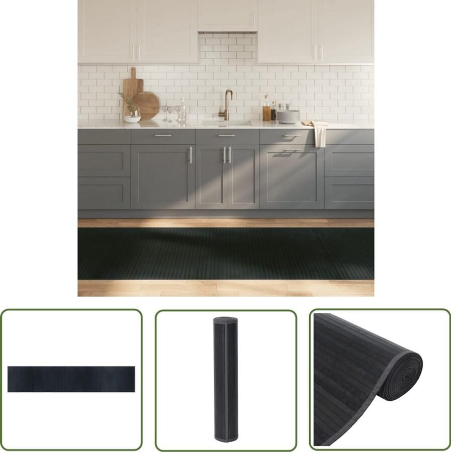 VidaXL Bamboetapijt Vloerkleden Vloerkleed rechthoekig 100x1000 cm bamboe grijs Grijze Vloerkleden Lange Vloerkleden Rechte Vloerkleden