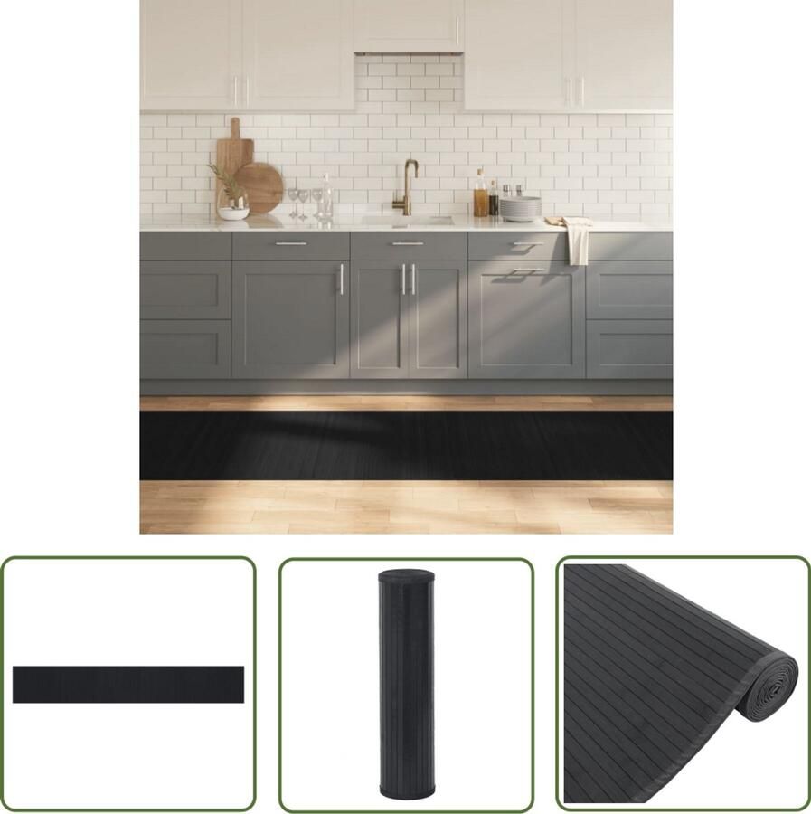 VidaXL Bamboetapijt Vloerkleden Vloerkleed rechthoekig 80x500 cm bamboe zwart Lange Vloerkleden Zwarte Vloerkleden Modern Tapijt