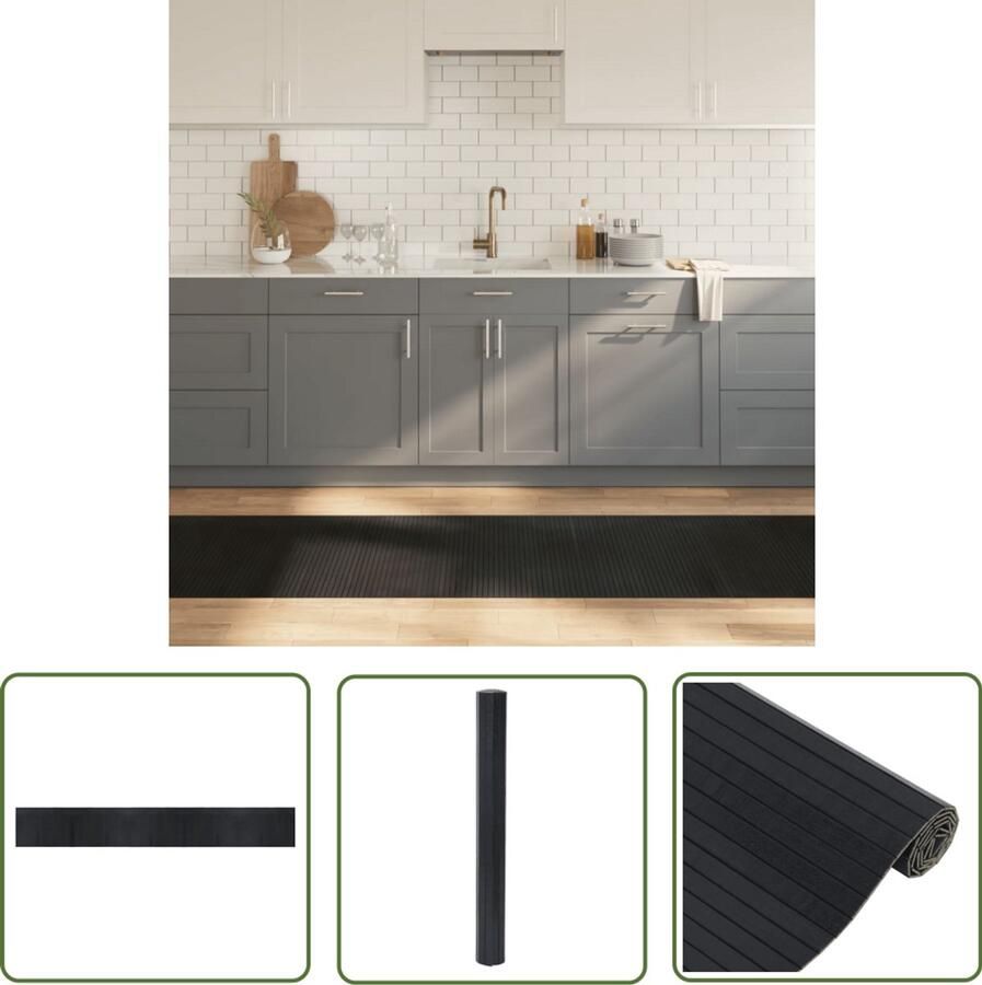 VidaXL Bamboevloerkleed Vloerkleden Vloerkleed rechthoekig 70x500 cm bamboe zwart Modern Vloerkleed Minimalistisch Vloerkleed Groot Vloerkleed
