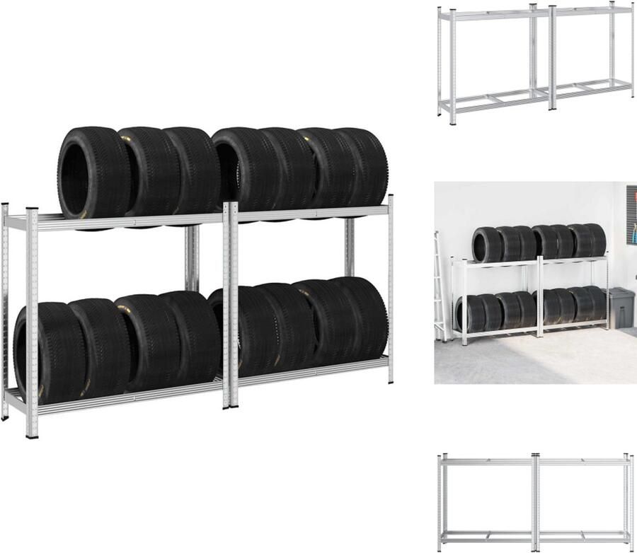 VidaXL Bandenplank Bandenplanken Garagerekken Plank 2-laags bandenrekken 2 st 110x40x109 cm staal zilverkleurig