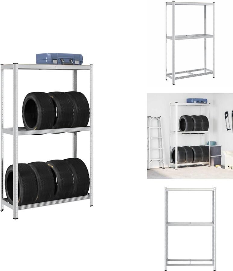 VidaXL Bandenplank Bandenplanken Garagerekken Plank Bandenrek 2-laags 110x40x180 cm staal&bewerkt hout zilverkleur
