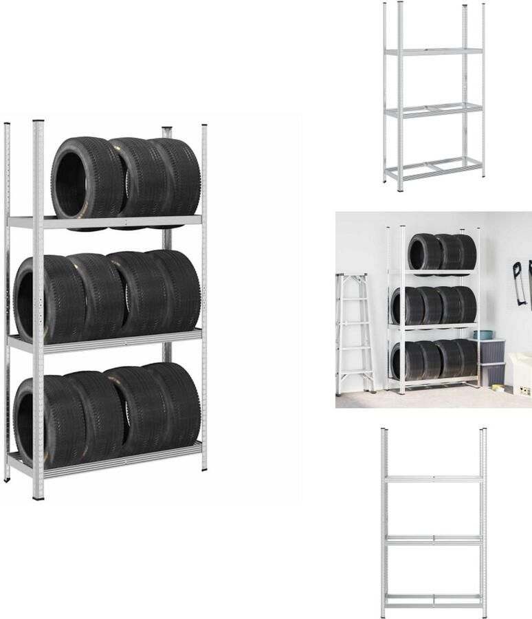 VidaXL Bandenplank Bandenplanken Garagerekken Plank Bandenrek 3-laags 110x40x200 cm staal zilverkleurig