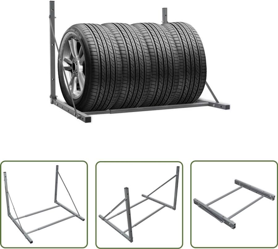VidaXL Bandenrek staal zilverkleurig Bandenrek Bandenopslag Garage Organisatie Werkplaats Organisatie Stevig Bandenrek