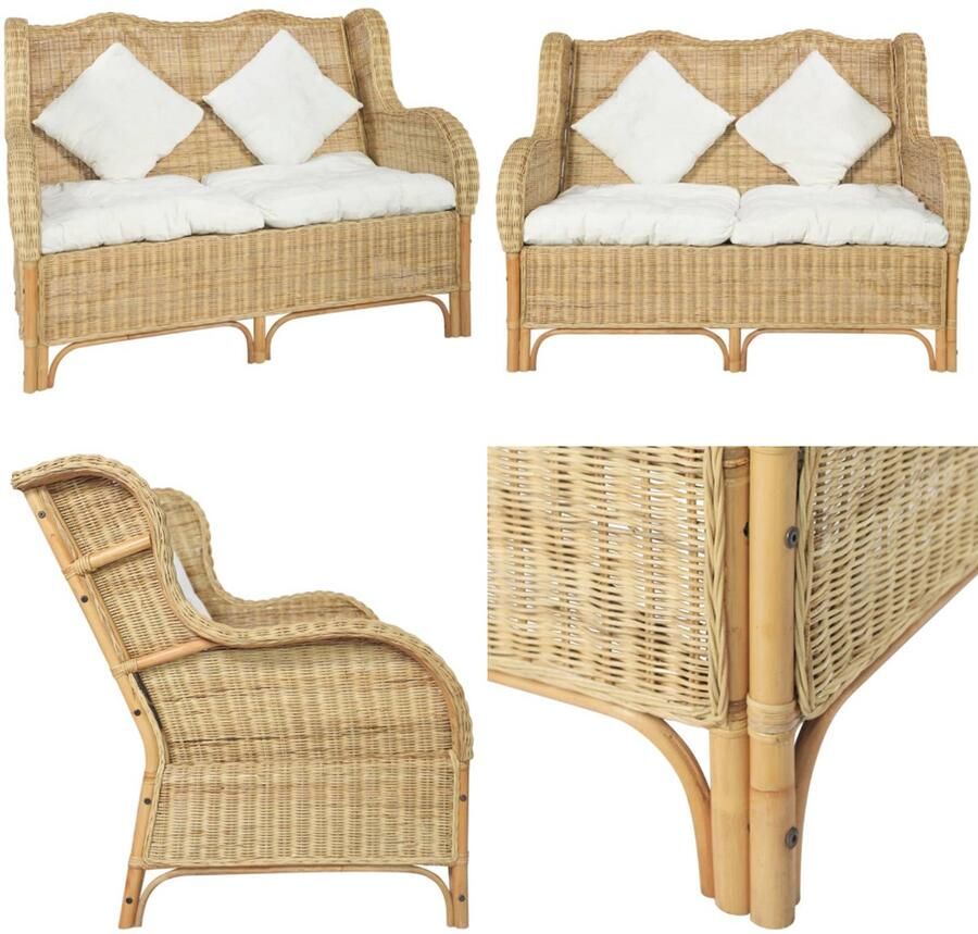 VidaXL Bank 2-zits natuurlijk rattan en linnen 2-zitsbank 2-zitsbanken Tweezitsbank Tweezitsbanken