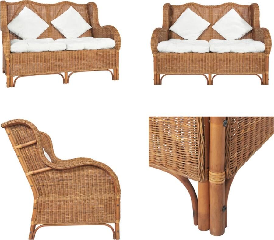 VidaXL Bank 2-zits natuurlijk rattan en linnen lichtbruin 2-zitsbank 2-zitsbanken Tweezitsbank Tweezitsbanken