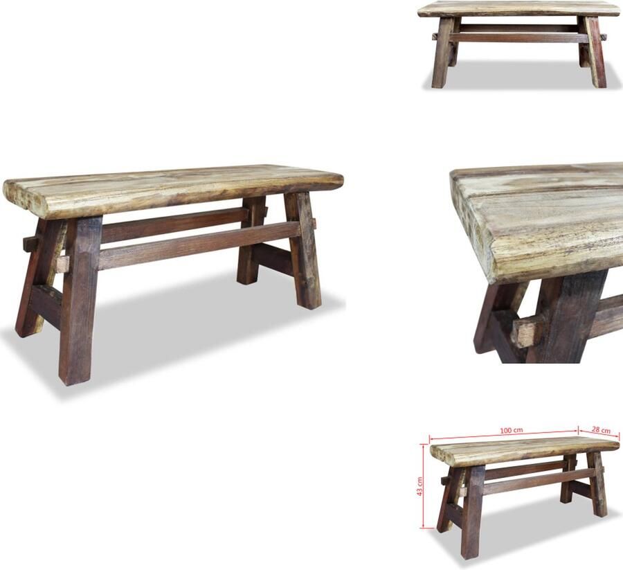 VidaXL Bank Vintage Hout 100x28x43 cm Massief gerecycled hout Handgemaakt Natuurlijke afwerking Hocker - Foto 2
