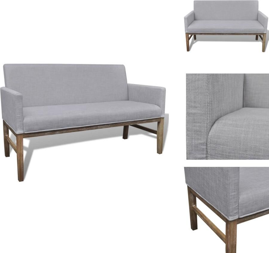 VidaXL Bank Banken Bankje Bankjes Bank met gevoerde kussens stof rubberwood lichtgrijs