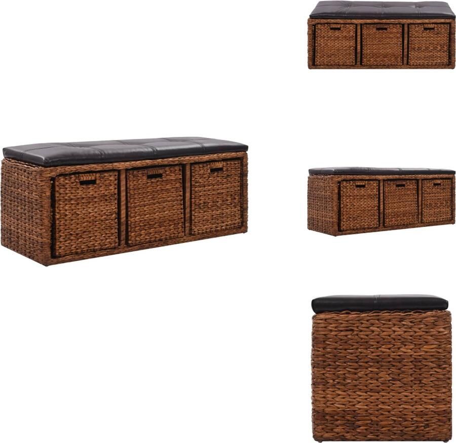 VidaXL Bank Banken Bankje Bankjes Bankje met 3 manden 105x40x42 cm zeegras bruin