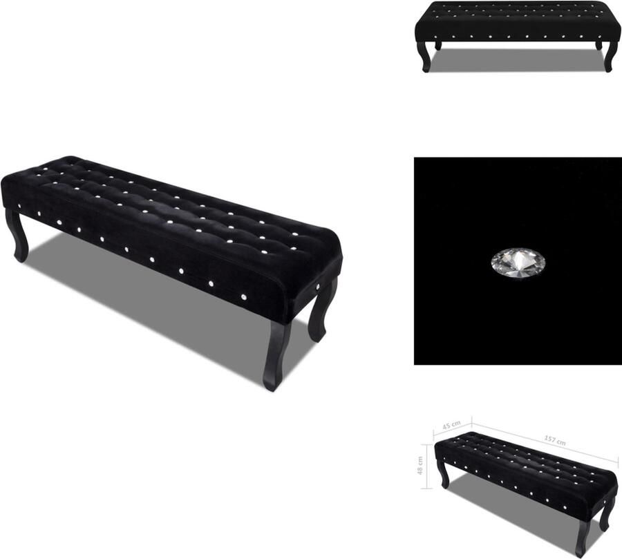 VidaXL Bank Banken Bankje Bankjes Bankje met kristallen knopen fluweel stof zwart