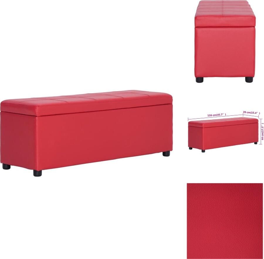 VidaXL Opbergbankje Rood Kunstleren bekleding 116 x 39 x 44 cm Intern opbergvak Hocker