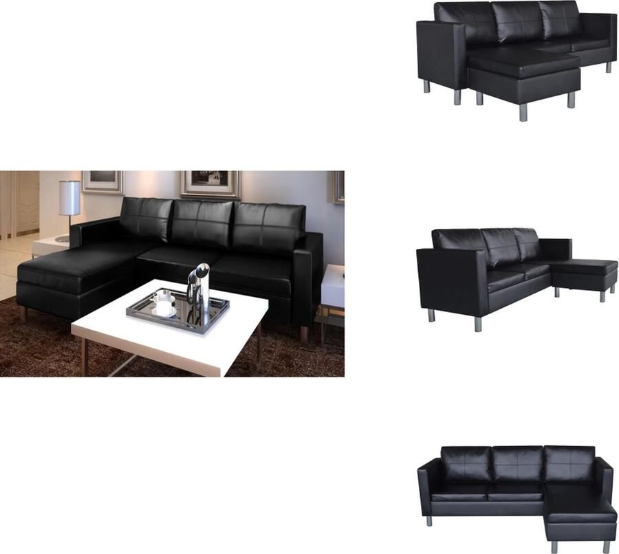 VidaXL Bank Banken Bankje Bankjes Driezitsbank kunstleer zwart - Foto 2