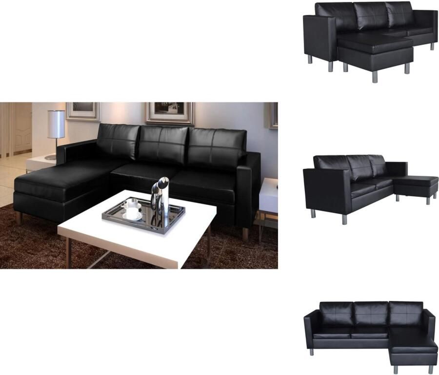 VidaXL Bank Banken Bankje Bankjes Driezitsbank kunstleer zwart