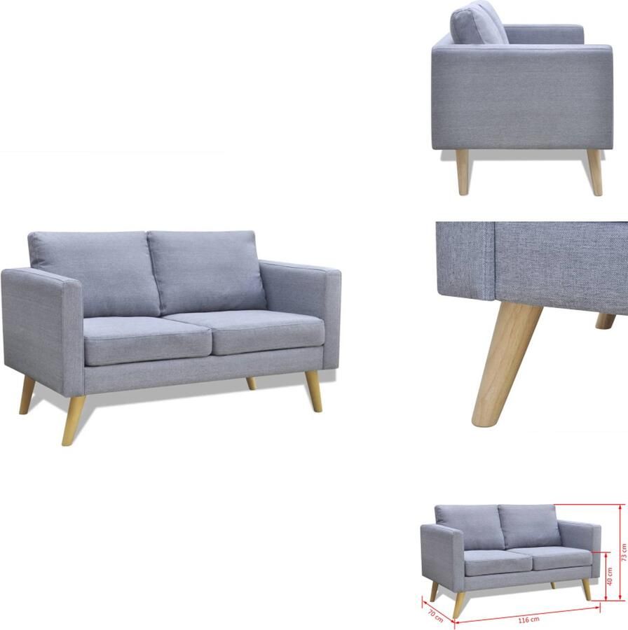 VidaXL Bank Banken Bankje Bankjes Tweezitsbank stof lichtgrijs - Foto 3