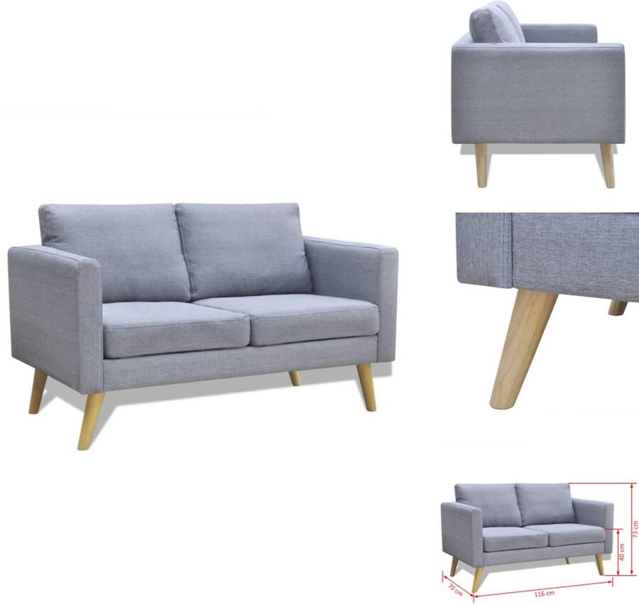 VidaXL Bank Banken Bankje Bankjes Tweezitsbank stof lichtgrijs