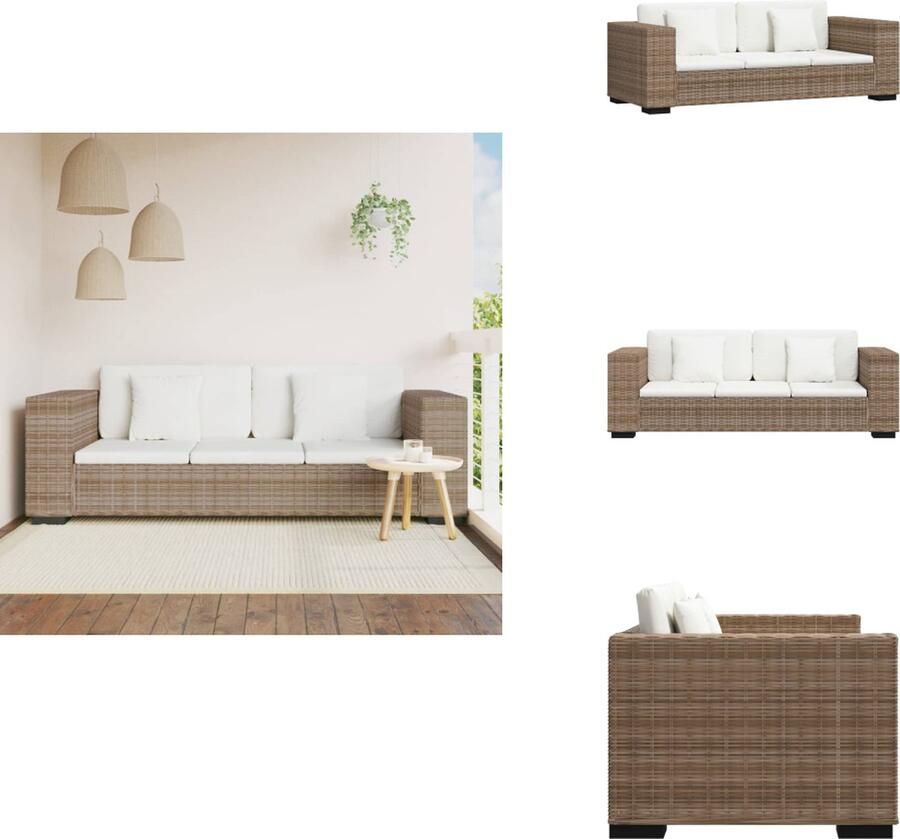 VidaXL Rattan Driezitsbank 200 x 80 x 61 cm Natuurlijk rattan Crèmewit linnen kussens Bank - Foto 1