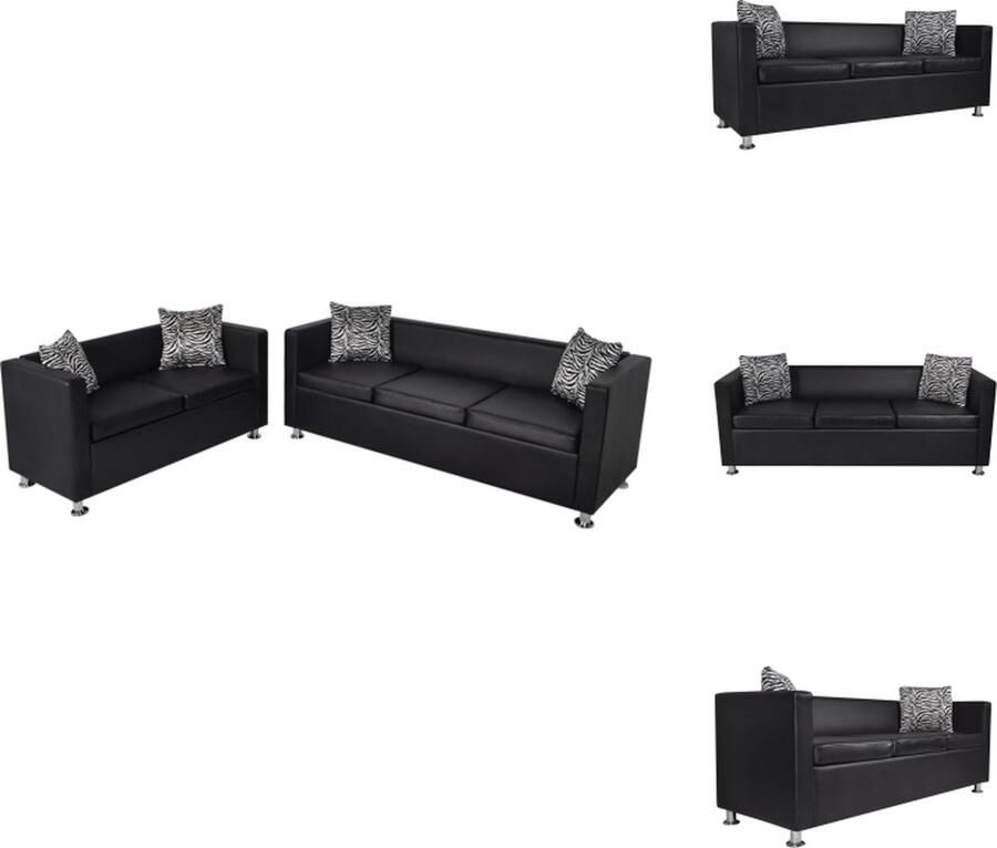 VidaXL Bank Zwart Kunstleer 170 x 62.5 x 63 cm Duurzaam Set van 3 Bank