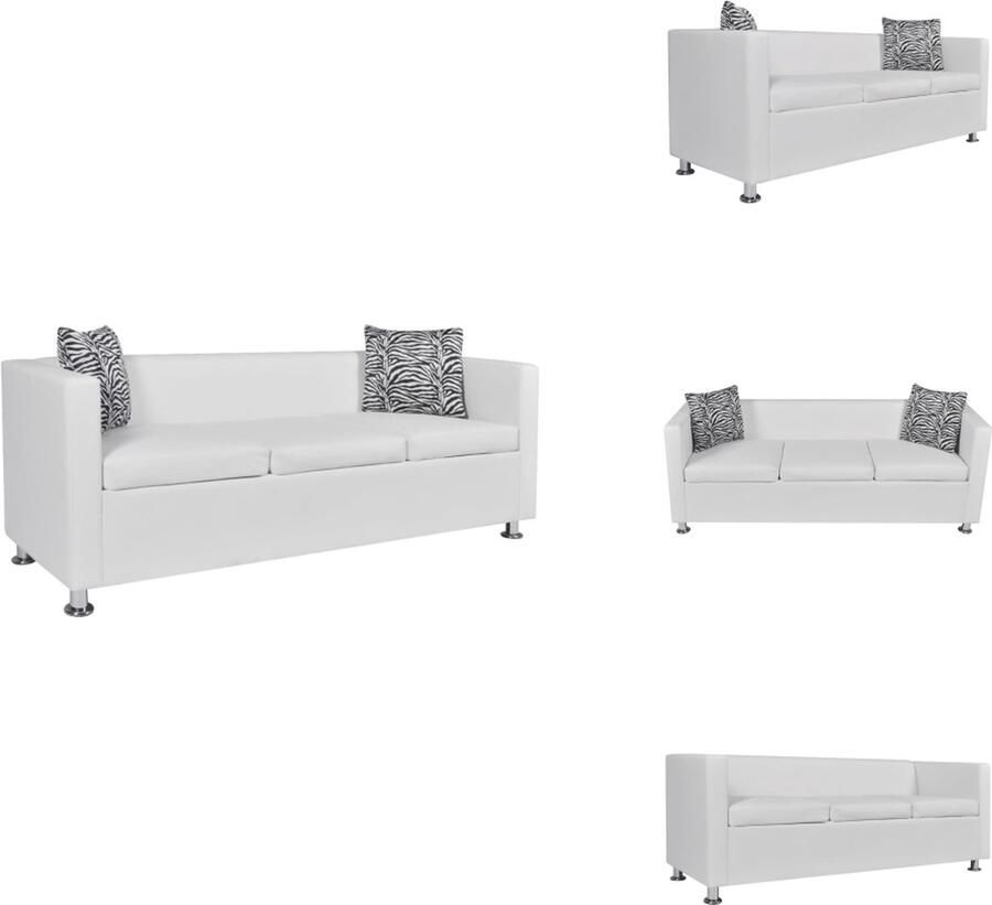 VidaXL Driezitsbank Kunstleer Optimaal zitcomfort Brede zitting 170 x 62.5 x 63 cm Wit Bank