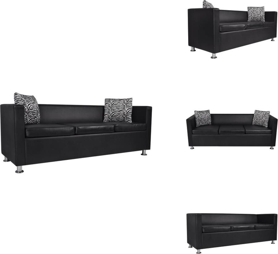 VidaXL Driezitsbank Hoogwaardig Kunstleer Optimaal Zitcomfort Zwart 170x62.5x63 cm Inclusief Kussens Draagvermogen 110 kg Bank