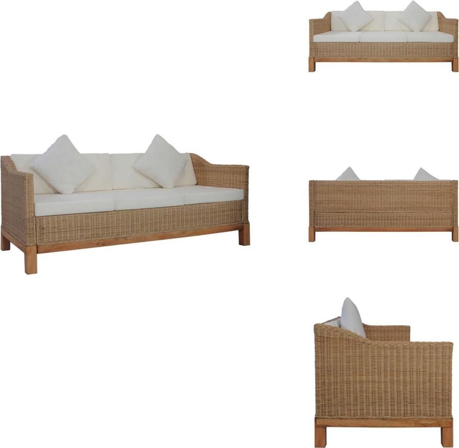 VidaXL Rattan bank 171 x 78 x 74 cm Natuurlijk rattan Met verwijderbare kussenhoezen Bank