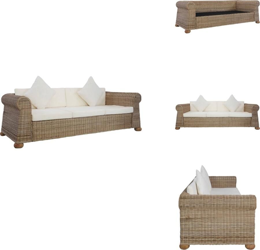 VidaXL Rattan Sofa Set 195x78x67 cm Natural Rattan Removable Cushion Covers Includes 3 seat cushions 2 back cushions 2 decorative cushions Bank
