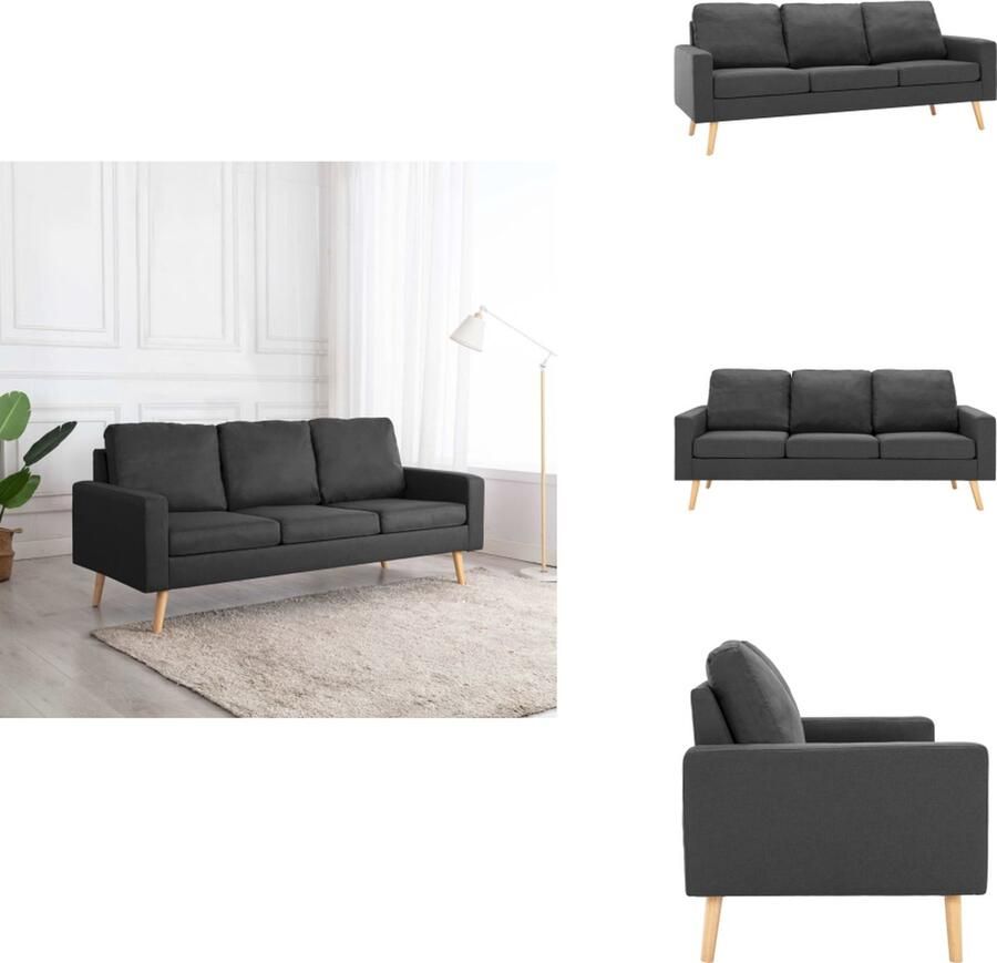 VidaXL Driezitsbank Donkergrijs Stof Massief grenenhout en rubberwood 184 x 76 x 82.5 cm Bank